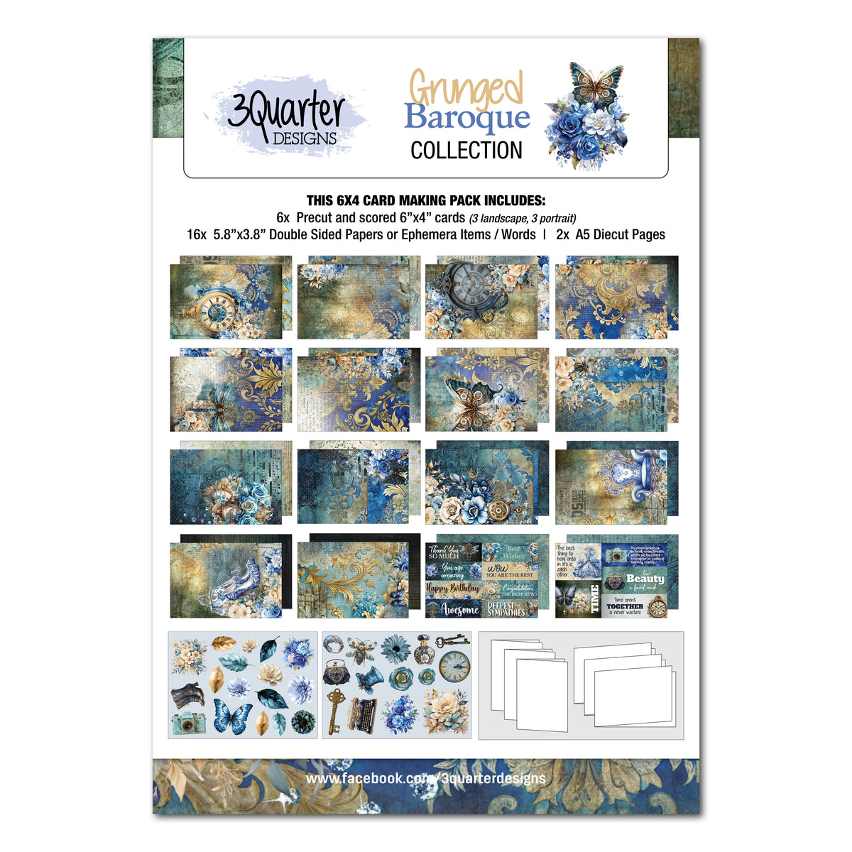 3Quarter Designs Grunged Baroque  6x4 Card Pack