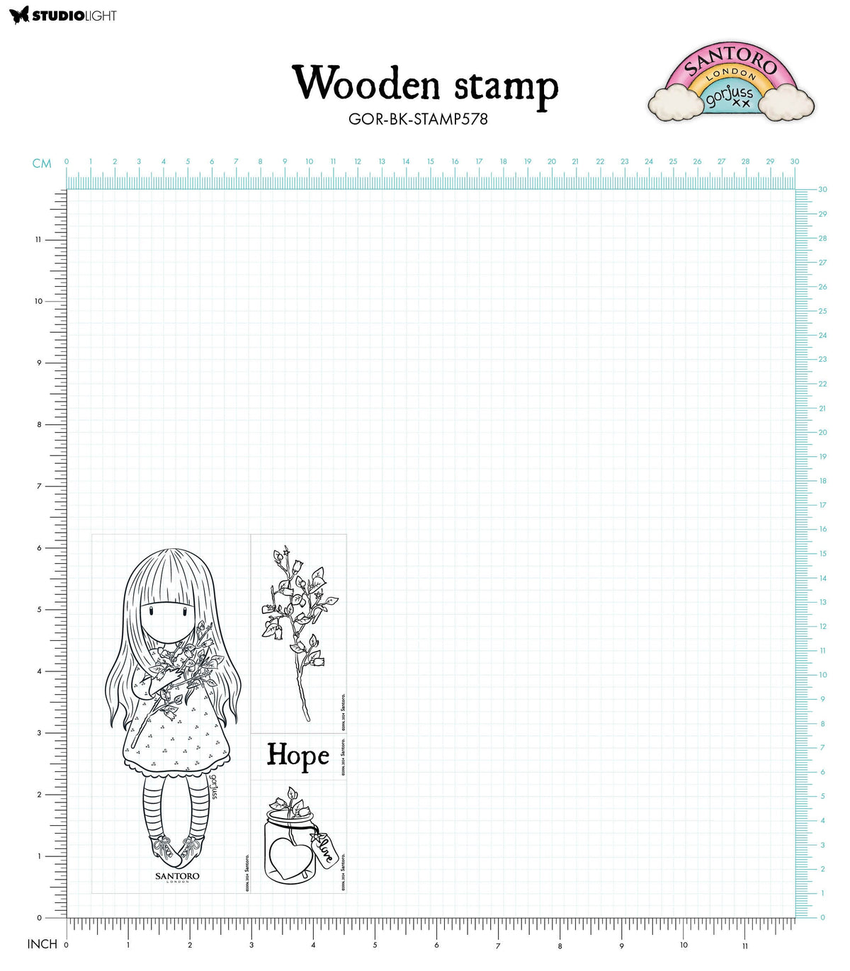 SAN Tampon en caoutchouc Gorjuss - Be Kind Hope 105x148x15mm 4 pièces n°578