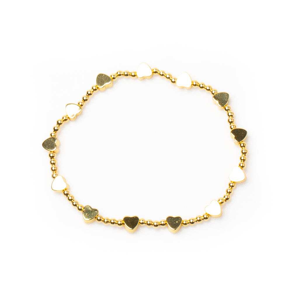 Elasticated Heart Bracelet In Gold Plate