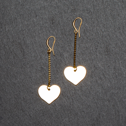 Drop Chain Heart Earring In Gold Plate