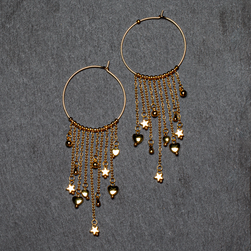 Ring & Charms Earring In Gold Plate