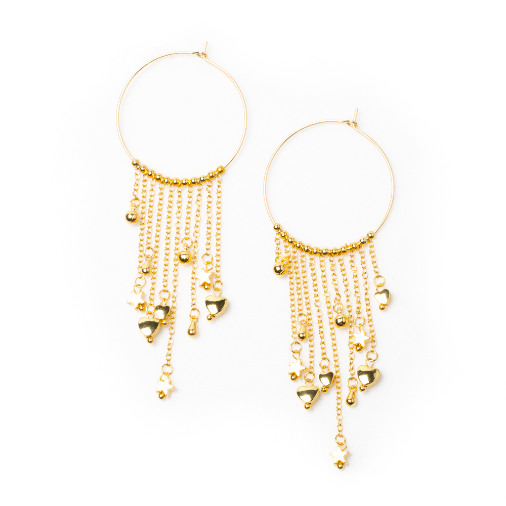 Ring & Charms Earring In Gold Plate