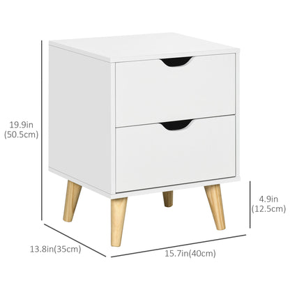 Table de chevet Jesse avec 2 tiroirs et pieds en pin-Blanc