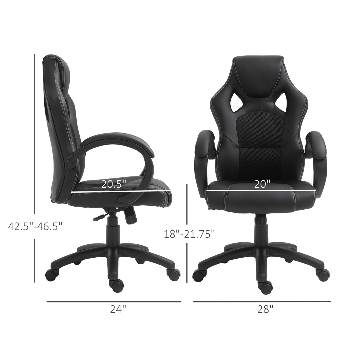 Chaise de bureau de jeu Erling avec fonctions de pivotement et d'inclinaison - Noir