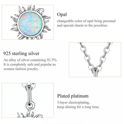 Collier avec pendentif soleil en opale blanche et argent sterling 925 - Chaîne Apollo pour femme