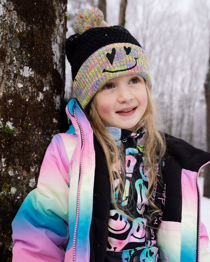 Bonnet en maille doublé avec pompon Noir et multicolore