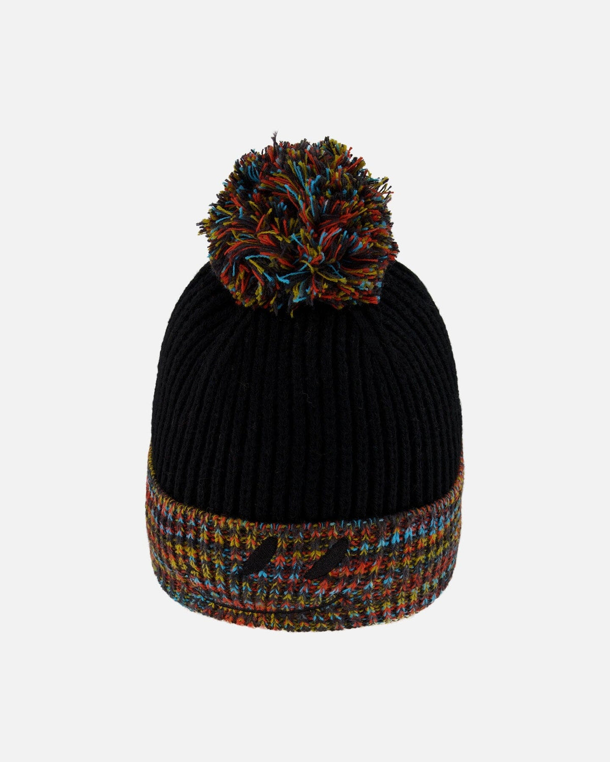 Bonnet d'hiver en maille doublé avec pompon noir et multicolore