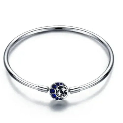 Sterling Silver Snake Chain Bangle Bracelet with CZ Pavé