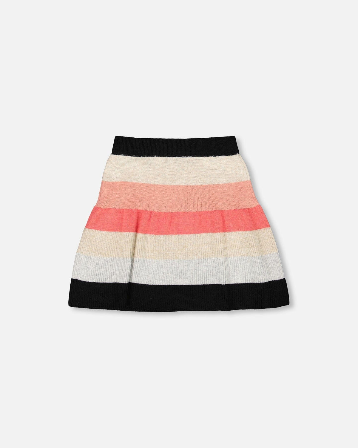 Jupe en tricot rayée beige, noire et rose