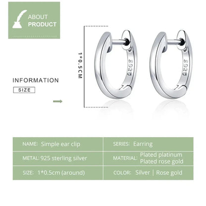 Genuine Sterling Silver Hoop Earrings - Elegant Rose Gold Color - Women's Fashion jewelry SCE808