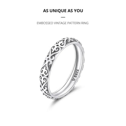 Bague fleurie gaufrée vintage en argent sterling 925