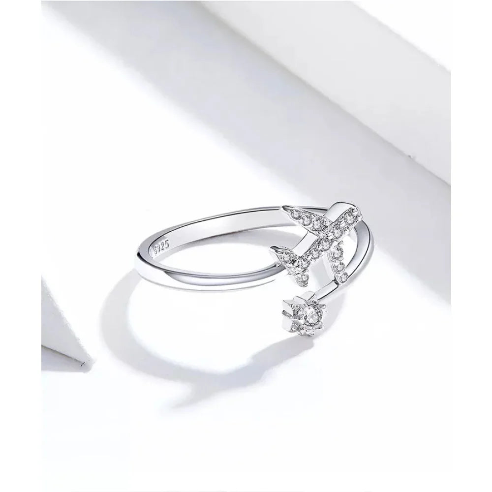 925 Sterling Silver CZ Flying Plane Open Ring