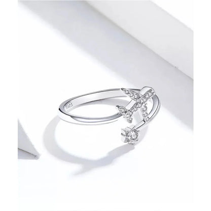 925 Sterling Silver CZ Flying Plane Open Ring