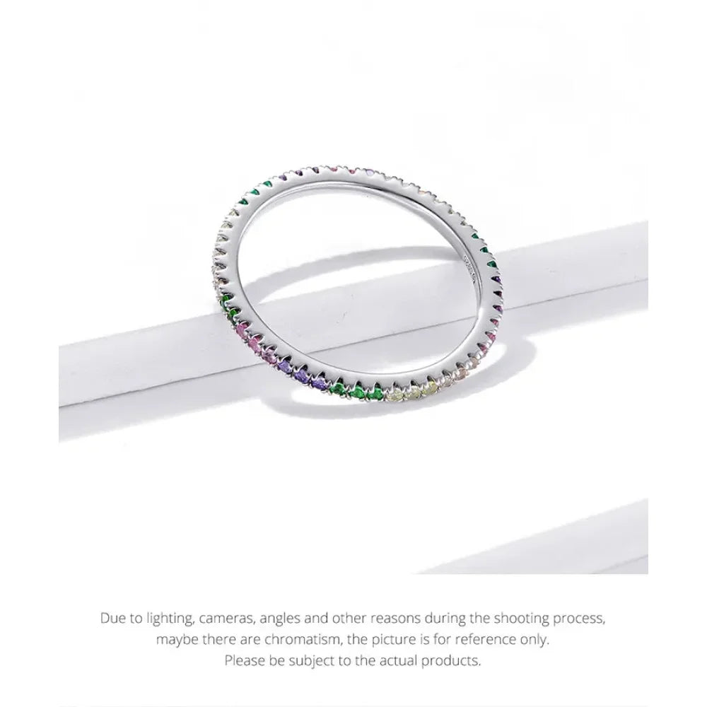 925 Sterling Silver Rainbow CZ Band Ring