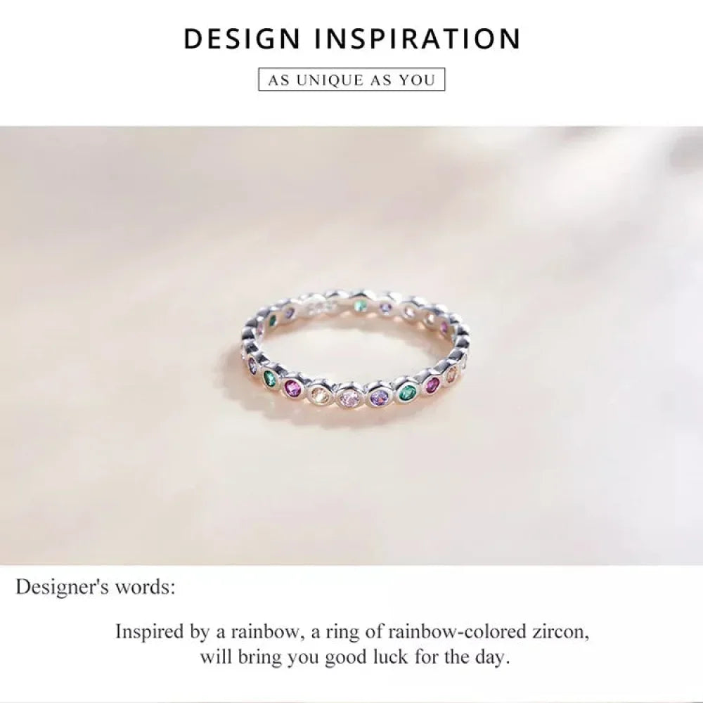 925 Sterling Silver Rainbow CZ Band Ring