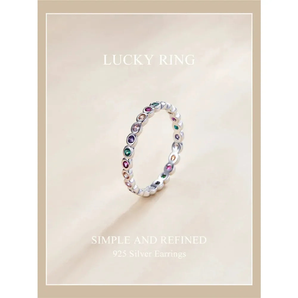 925 Sterling Silver Rainbow CZ Band Ring
