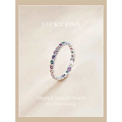 925 Sterling Silver Rainbow CZ Band Ring