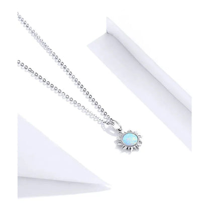 Collier avec pendentif soleil en opale blanche et argent sterling 925 - Chaîne Apollo pour femme