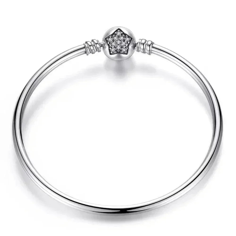 Sterling Silver Snake Chain Bangle Bracelet with CZ Pavé