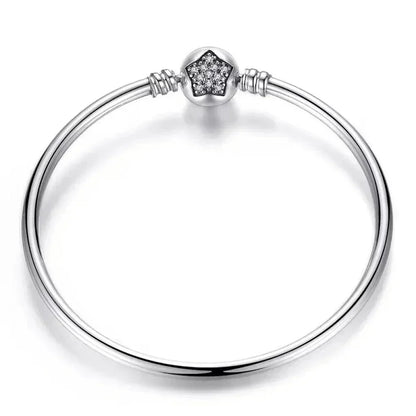 Sterling Silver Snake Chain Bangle Bracelet with CZ Pavé