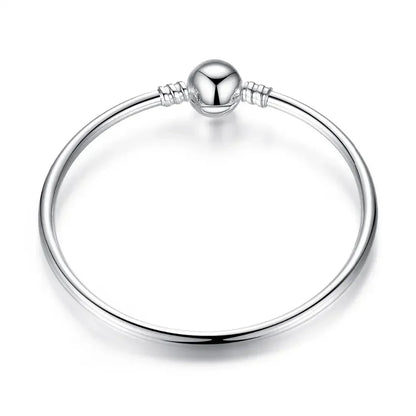 Sterling Silver Snake Chain Bangle Bracelet with CZ Pavé