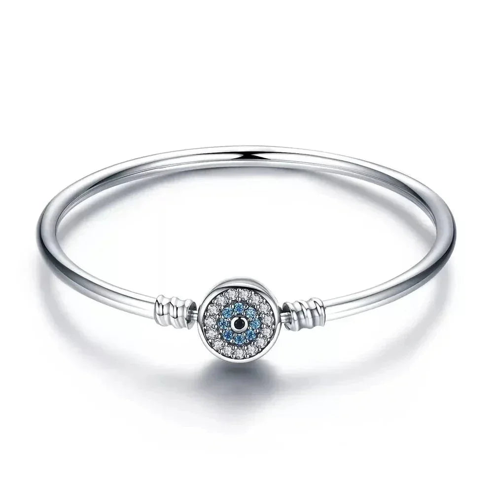 Sterling Silver Snake Chain Bangle Bracelet with CZ Pavé