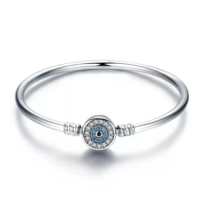 Sterling Silver Snake Chain Bangle Bracelet with CZ Pavé