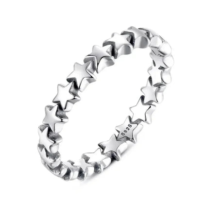 Bague en argent sterling 925 avec étoiles et cœurs