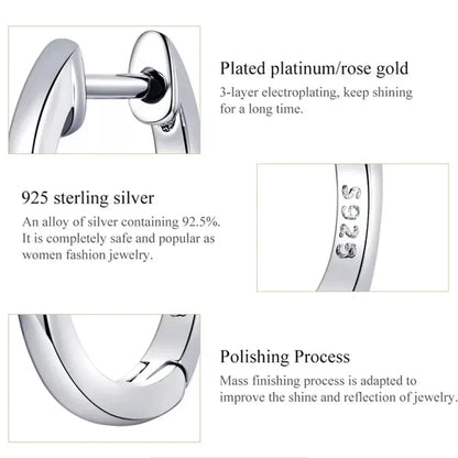Genuine Sterling Silver Hoop Earrings - Elegant Rose Gold Color - Women's Fashion jewelry SCE808