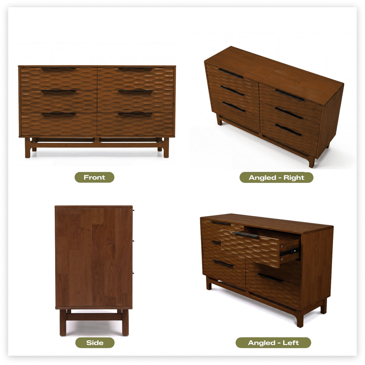 Elara Solid Wood Dresser with 6 Drawers
