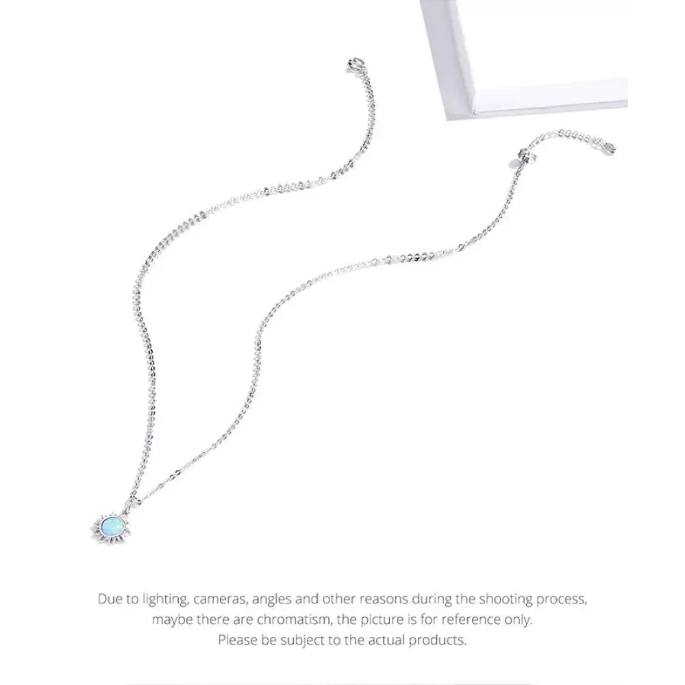Collier avec pendentif soleil en opale blanche et argent sterling 925 - Chaîne Apollo pour femme
