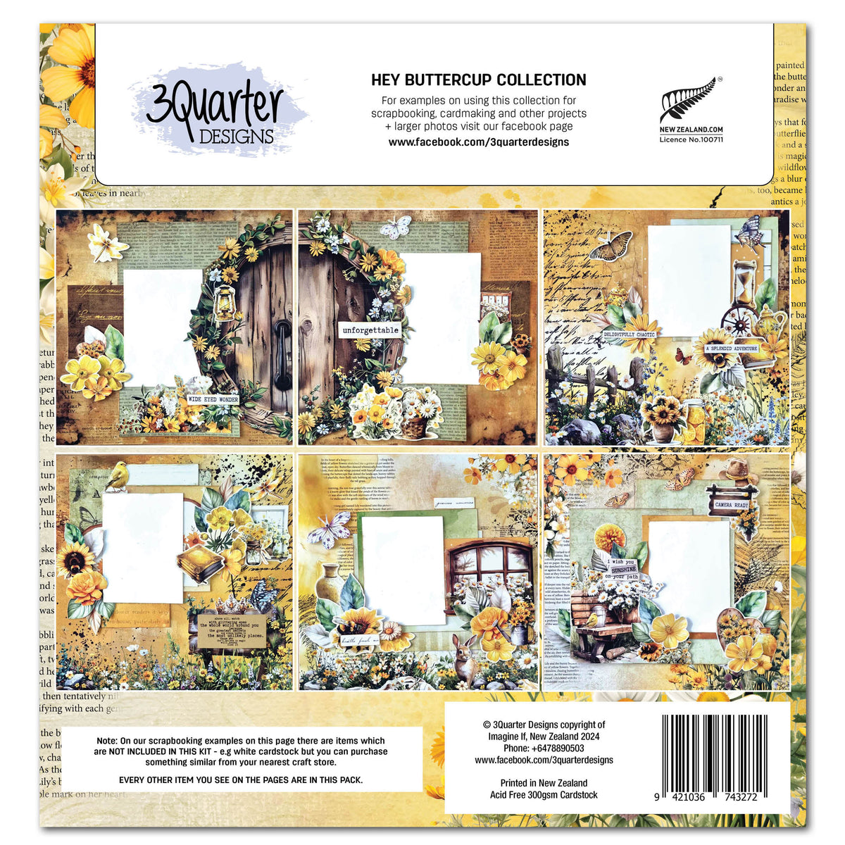 3Quarter Designs Hey Buttercup Papier Design 30x30cm & Set de Diecuts