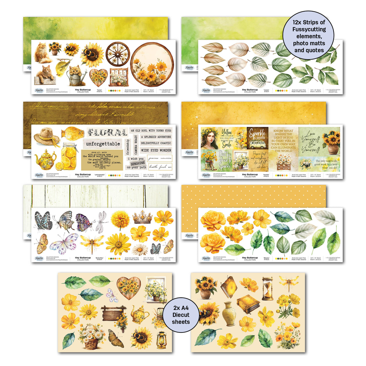 3Quarter Designs Hey Buttercup Papier Design 30x30cm & Set de Diecuts