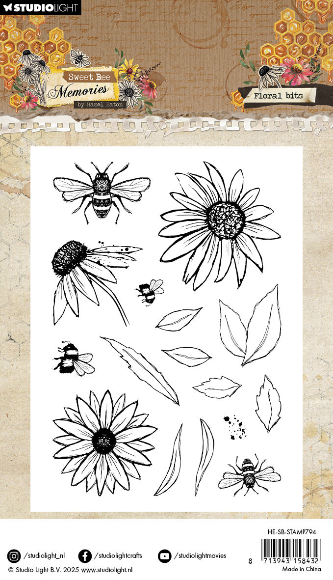 HE Tampon transparent Floral Bits Sweet Bee Memories 16 pièces