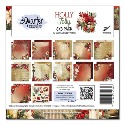 Pack de papier 3Quarter Designs Holly Jolly 20x20 cm