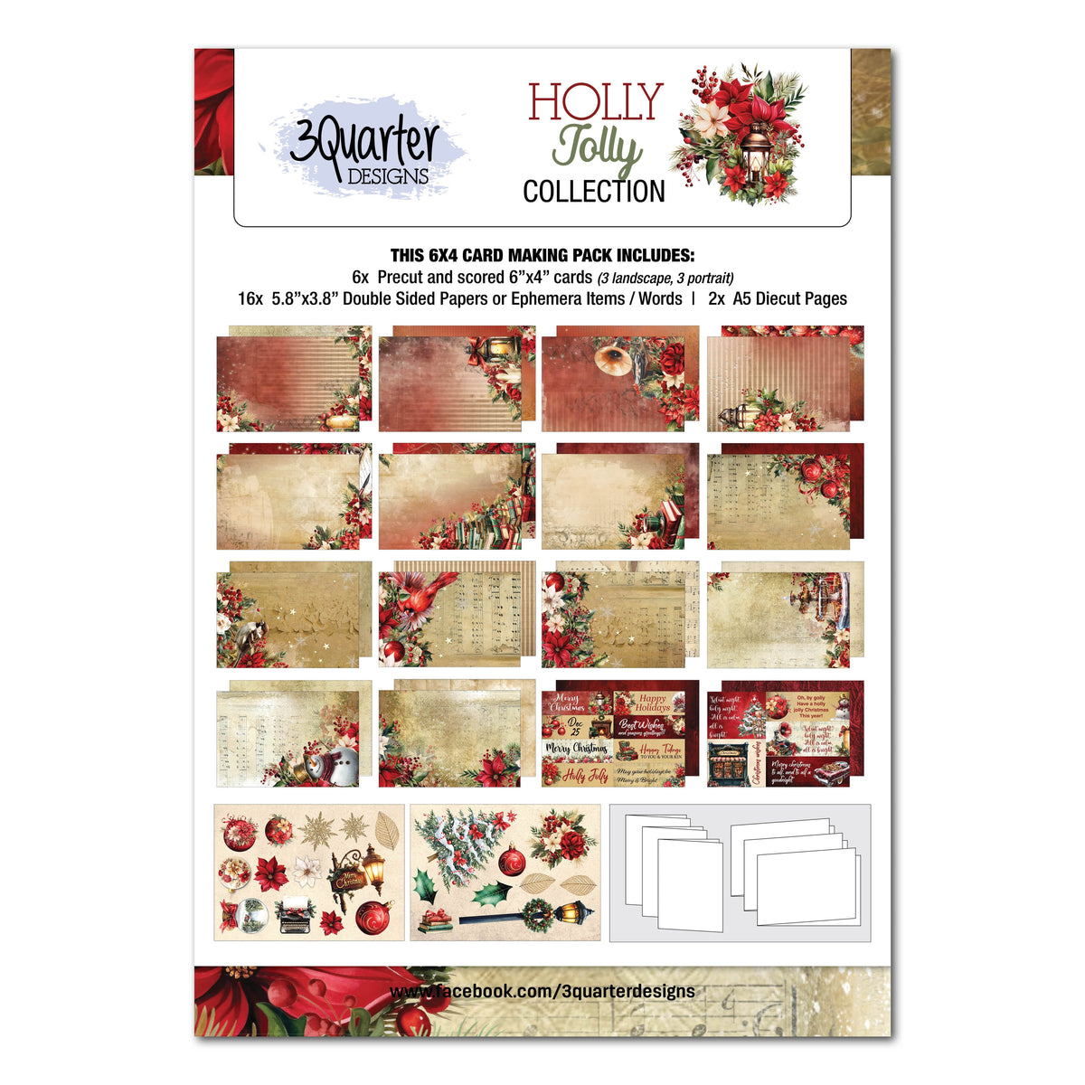 Lot de cartes 6x4 Holly Jolly 3Quarter Designs