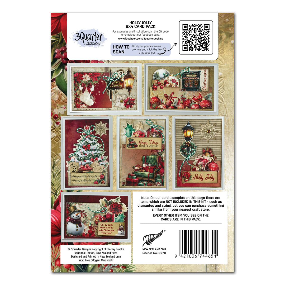 Lot de cartes 6x4 Holly Jolly 3Quarter Designs