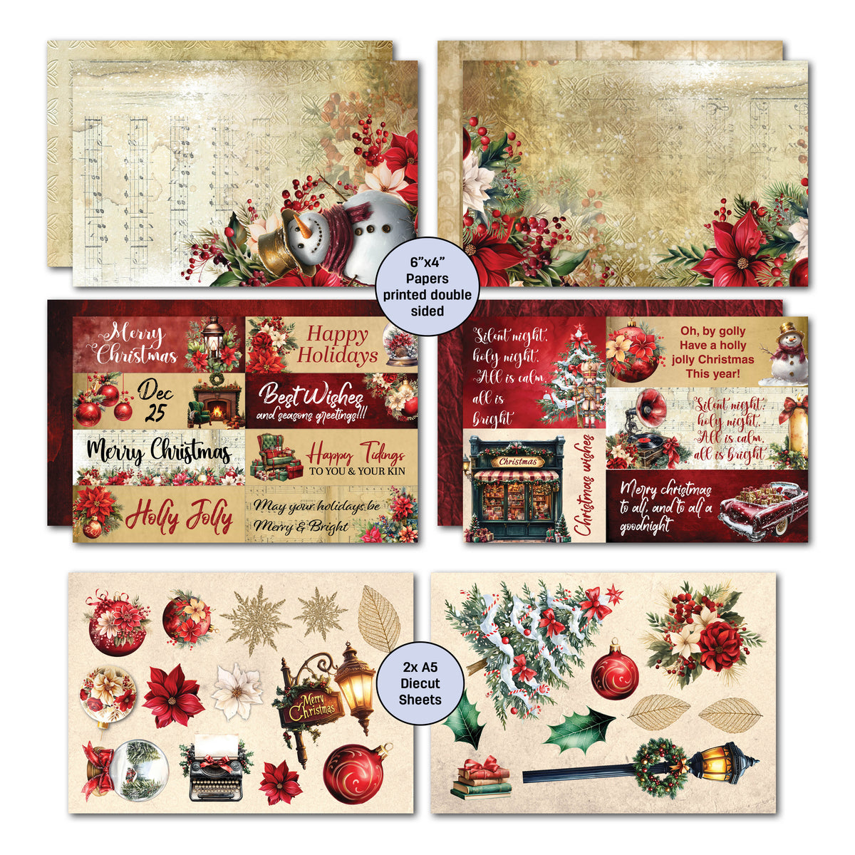Lot de cartes 6x4 Holly Jolly 3Quarter Designs