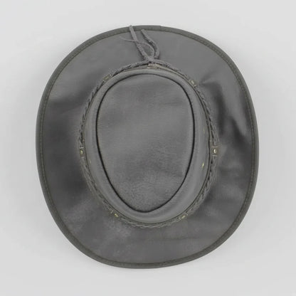 Flat Brim Leather Cowboy Hat. Premium Western Hat with Studded Braided Band