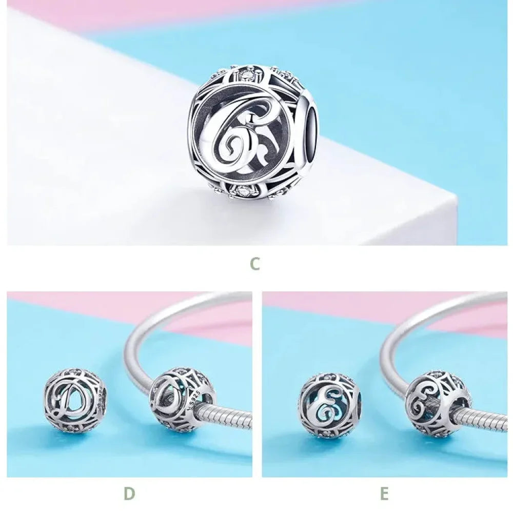 925 Sterling Silver Initial Charm Bead