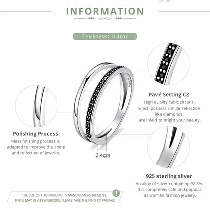 925 Sterling Silver Black & Clear Double Circle CZ Ring