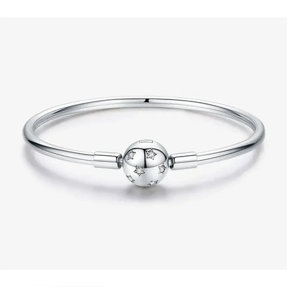 Sterling Silver Snake Chain Bangle Bracelet with CZ Pavé