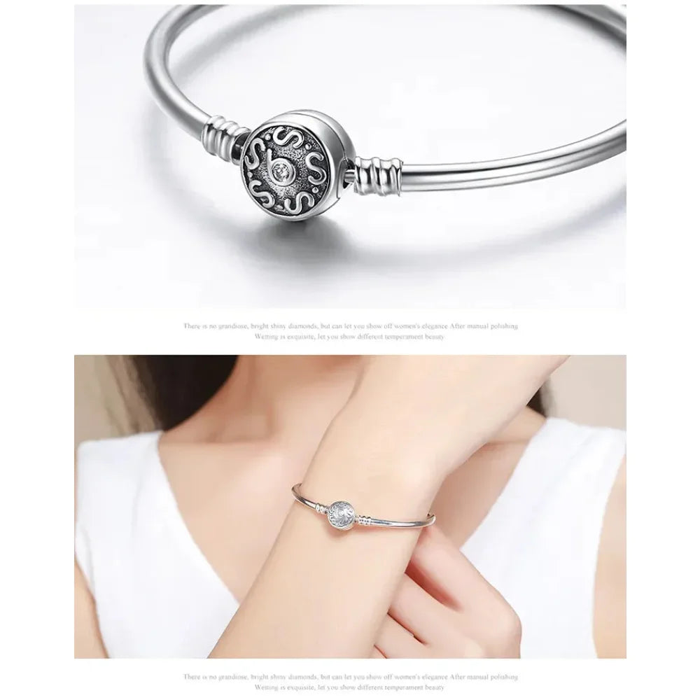 Sterling Silver Snake Chain Bangle Bracelet with CZ Pavé