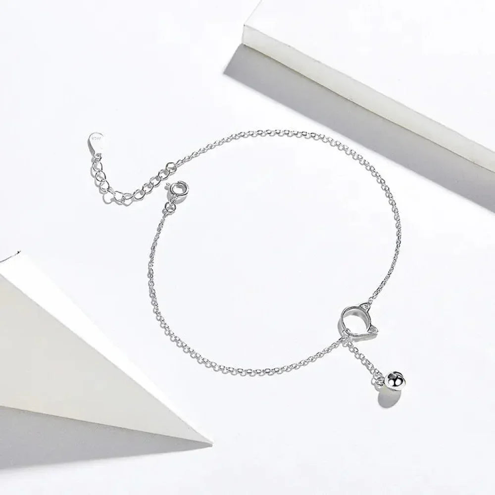 The Whimsical Cat & Bell 925 Sterling Silver Anklet