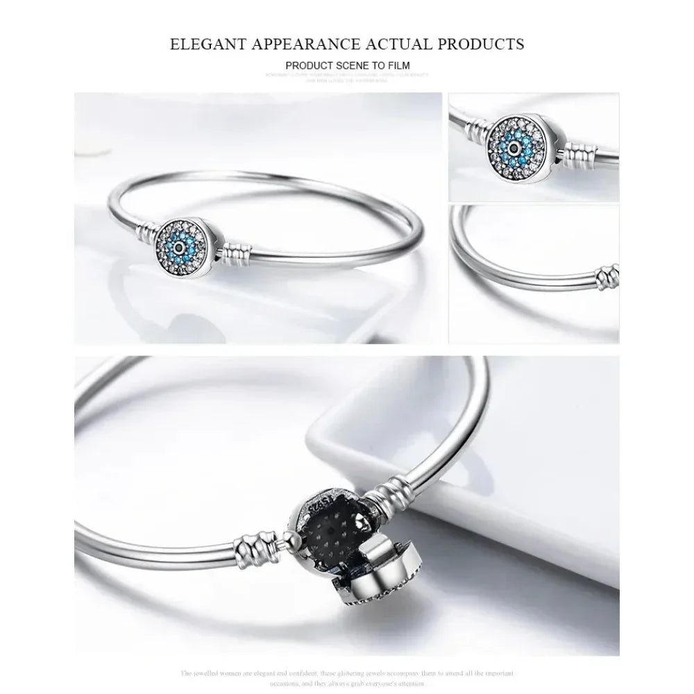Sterling Silver Snake Chain Bangle Bracelet with CZ Pavé