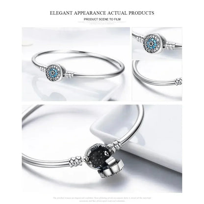 Sterling Silver Snake Chain Bangle Bracelet with CZ Pavé
