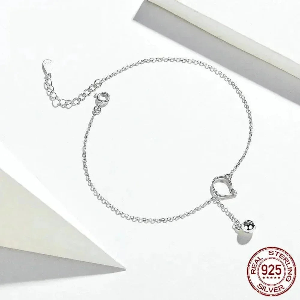 The Whimsical Cat & Bell 925 Sterling Silver Anklet