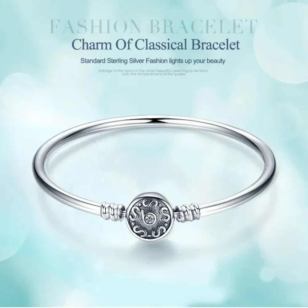 Sterling Silver Snake Chain Bangle Bracelet with CZ Pavé