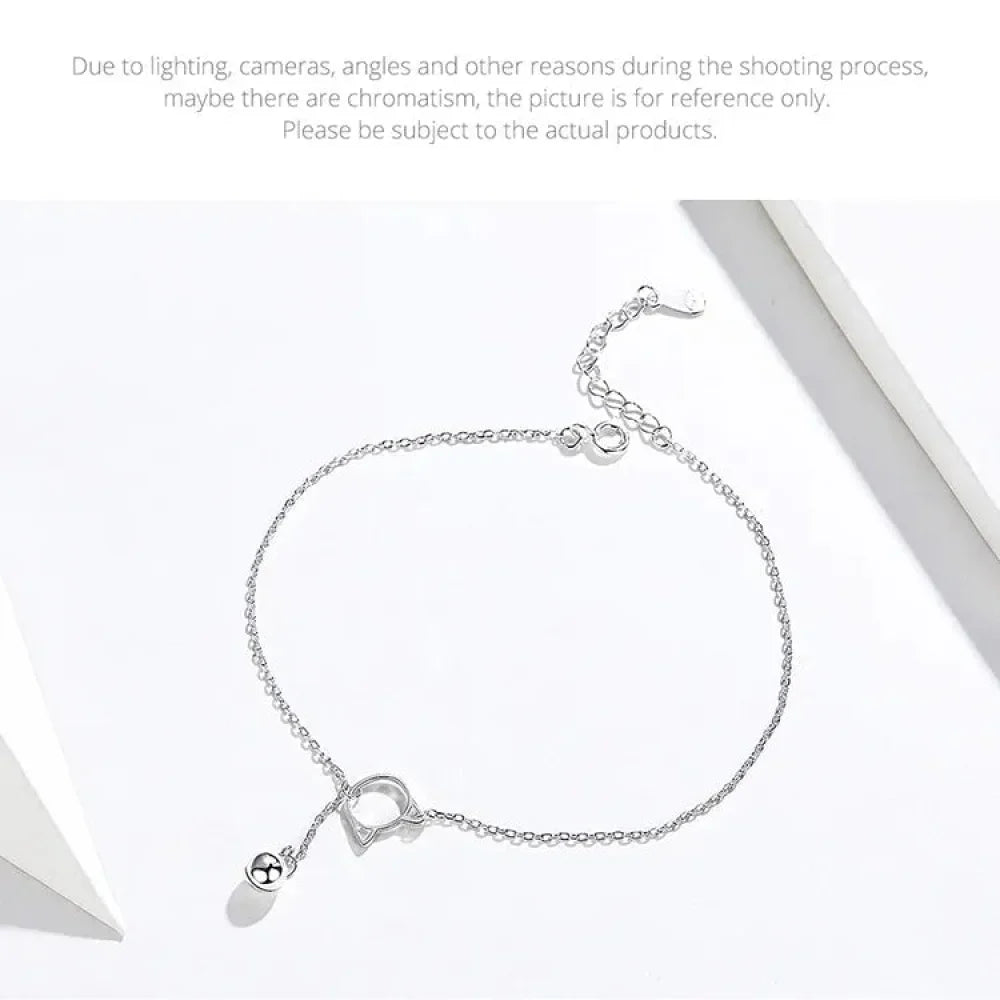 The Whimsical Cat & Bell 925 Sterling Silver Anklet