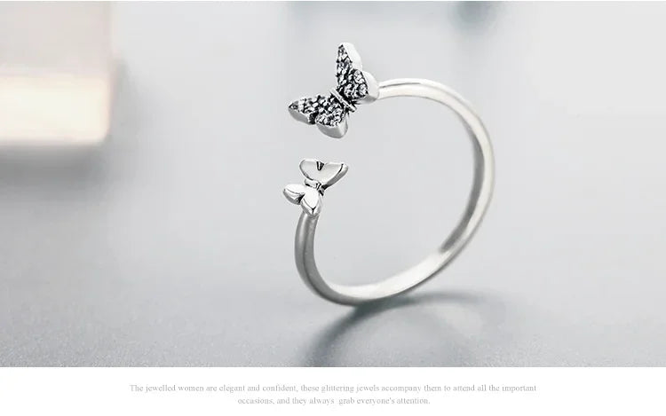 925 Sterling Silver CZ Butterfly Open Ring